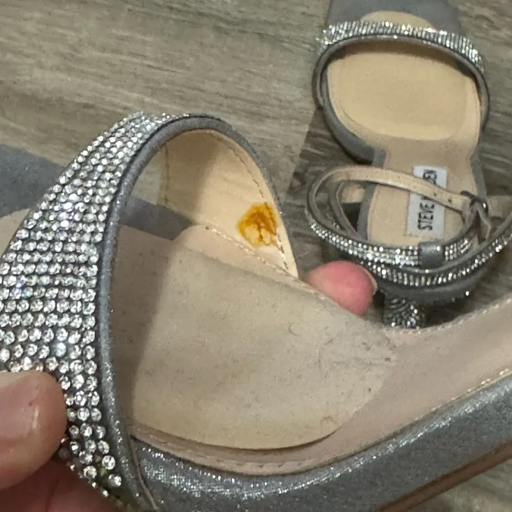 Steve Madden Silver Rhinestoned Ankle Strap Mid Height Heels